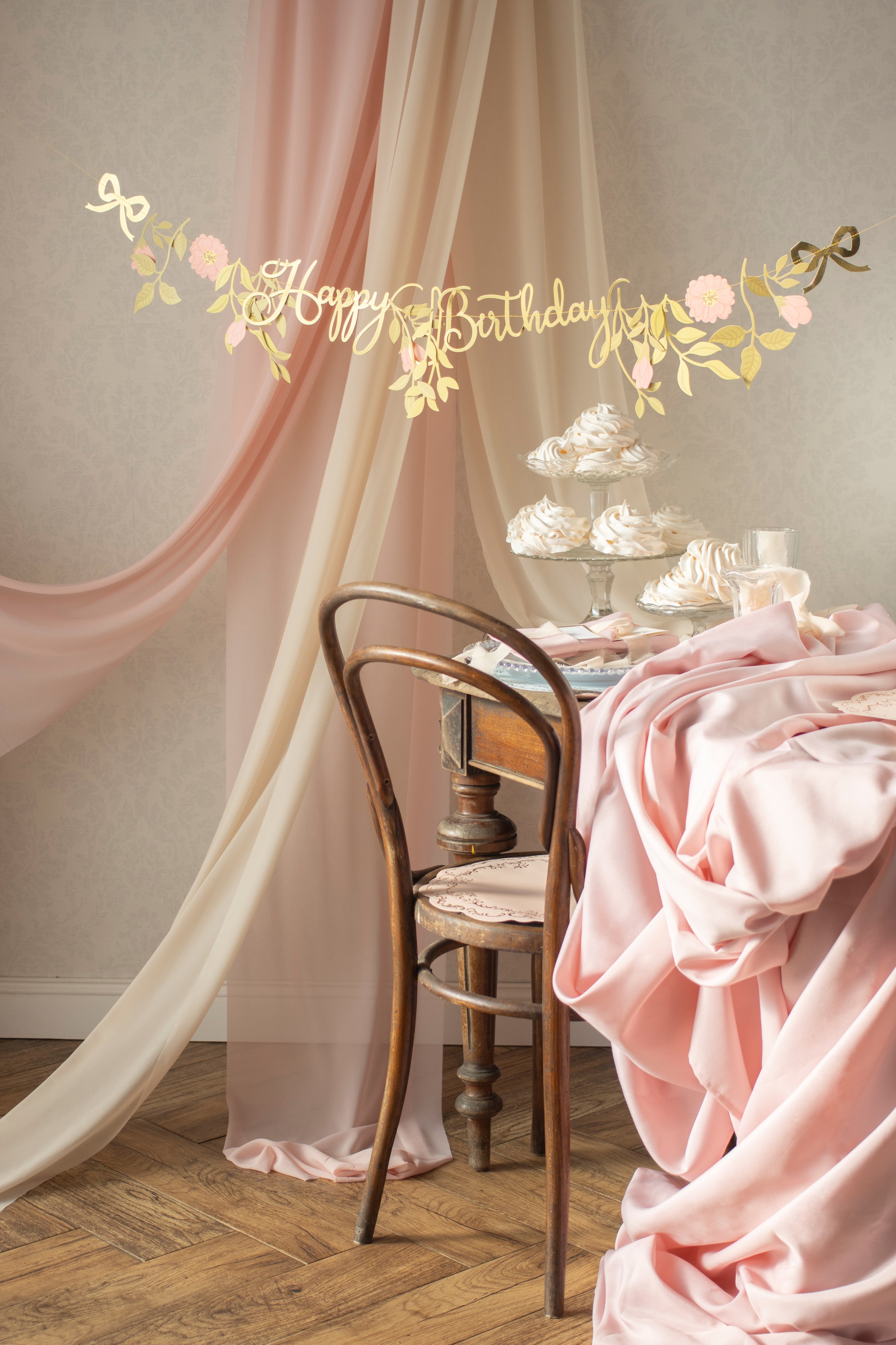 Banner Happy Birthday Blomster Gull