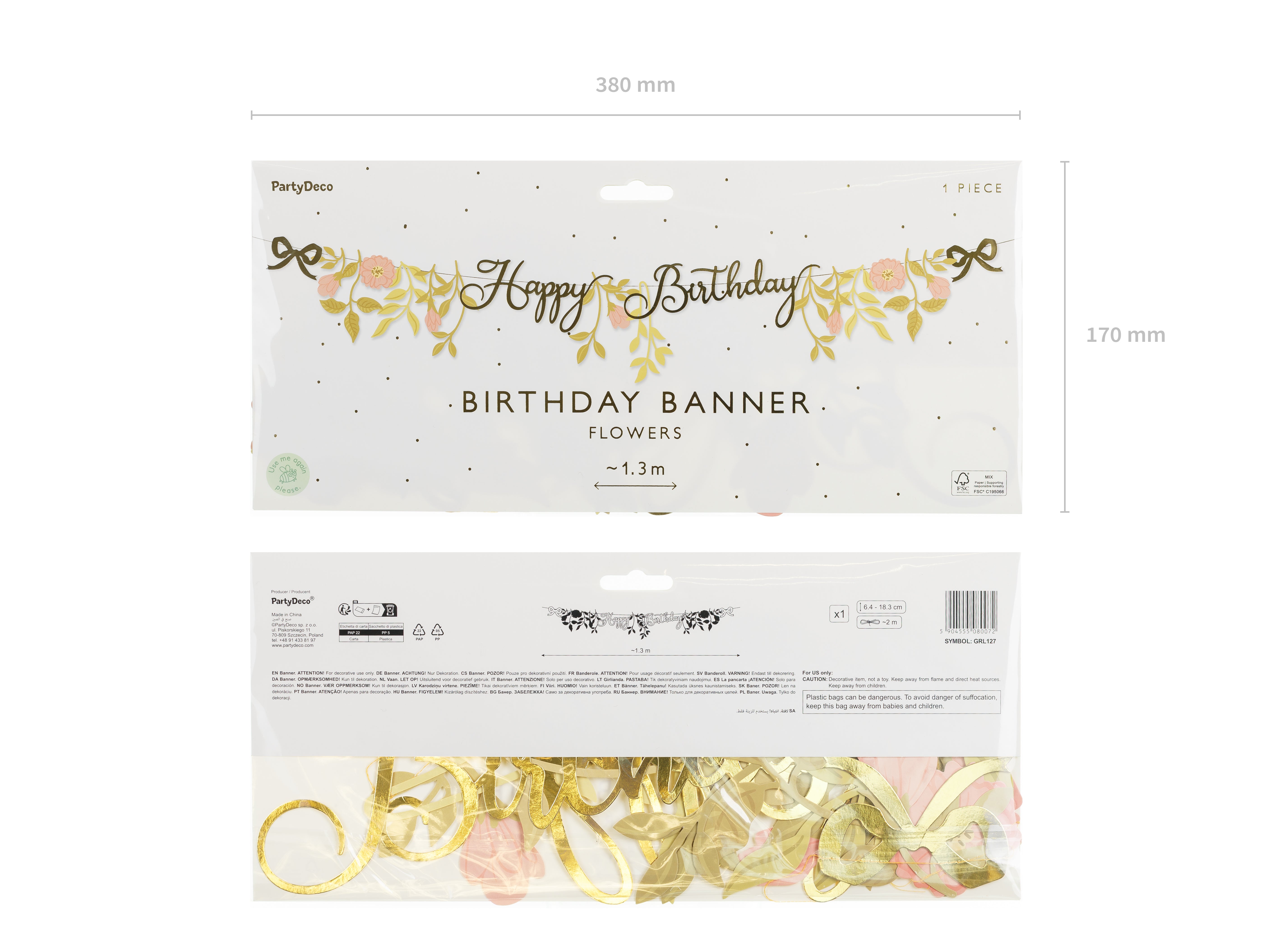 Banner Happy Birthday Blomster Gull