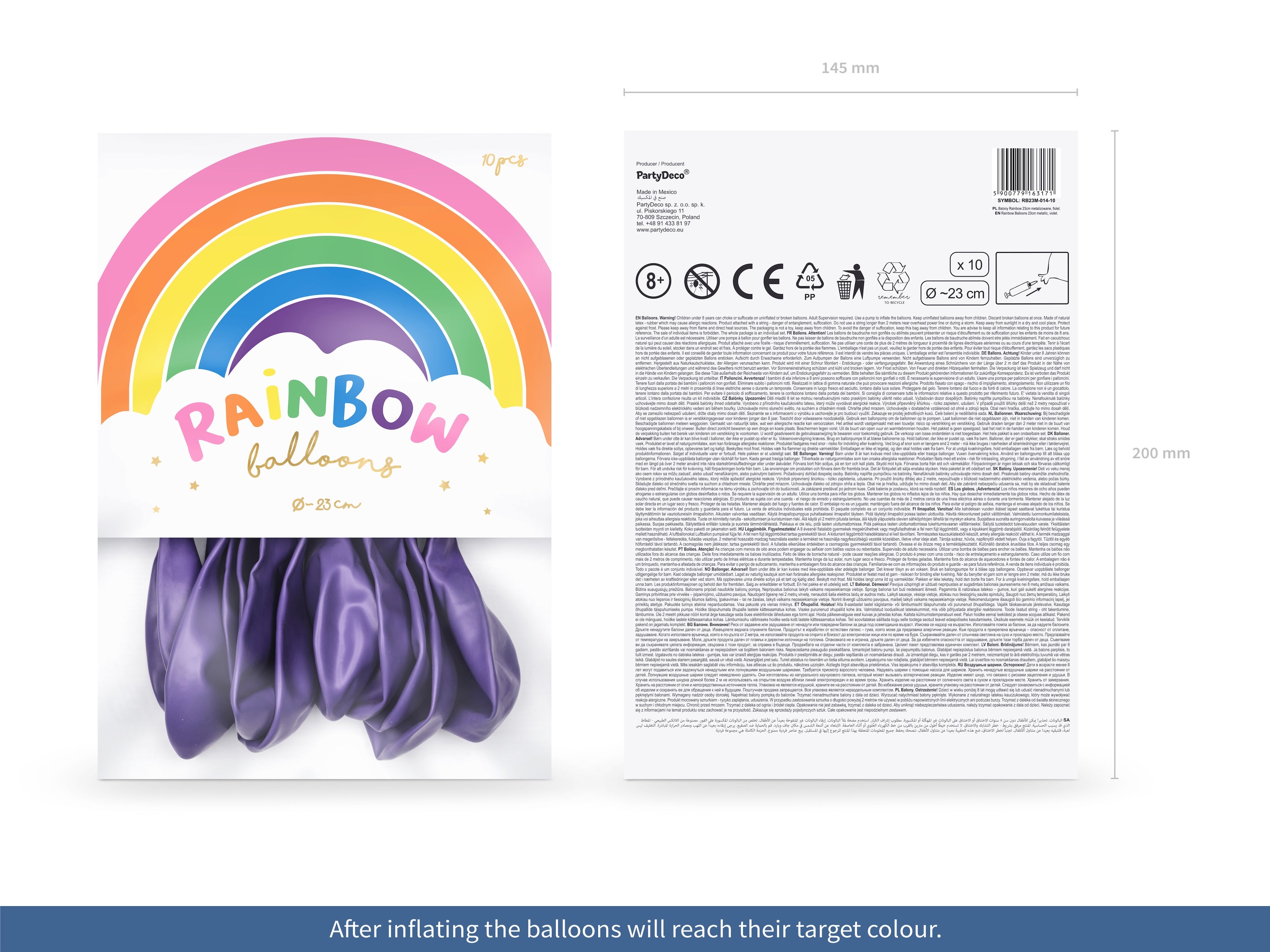 Ballong Rainbow Lilla metallic 30cm, 10 stk