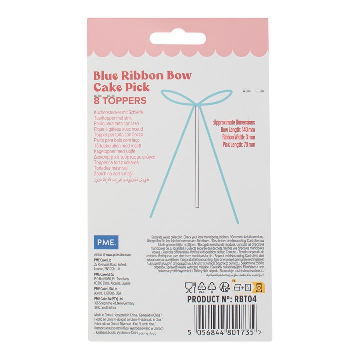 Kaketopper Sløyfe Blå, 8 stk