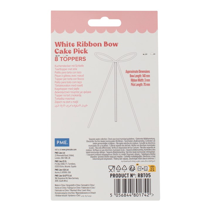 Kaketopper Sløyfe Hvit, 8 stk