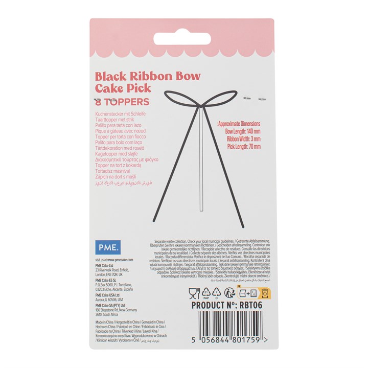 Kaketopper Sløyfe Sort, 8 stk