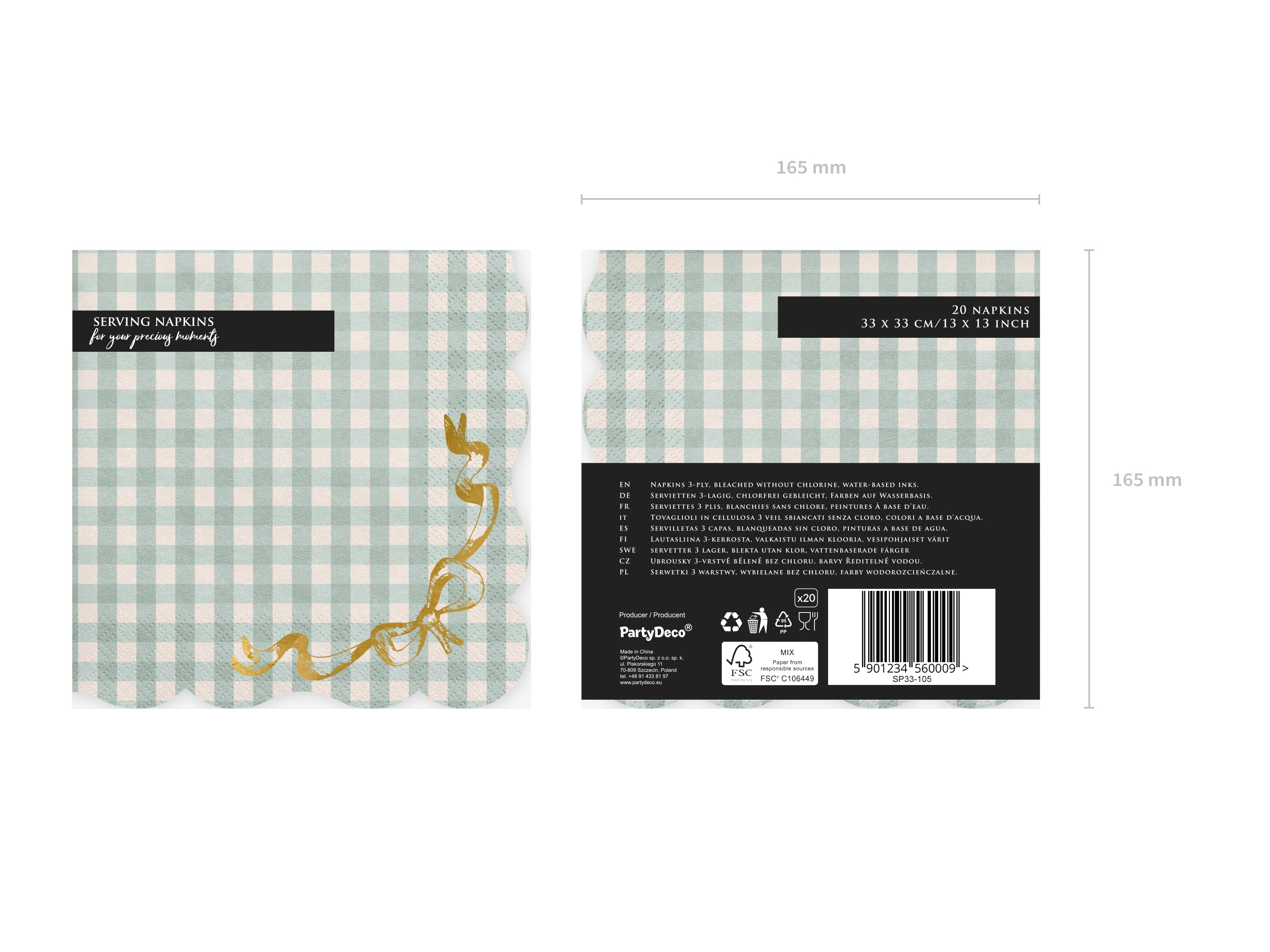 Servietter Ruter 33x33 cm, 12 stk