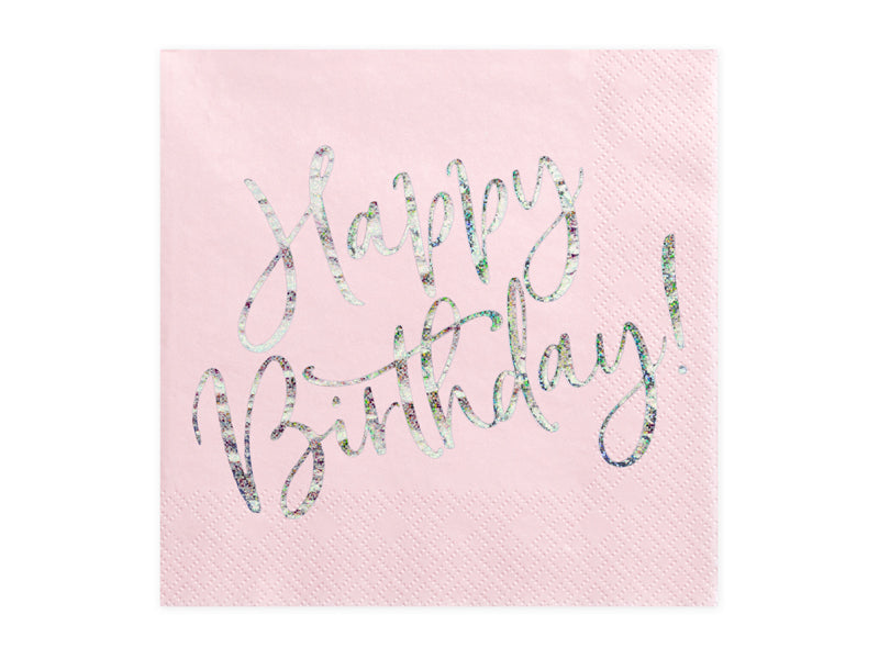 Servietter HappyBirthday Rosa 33x33cm, 20 stk