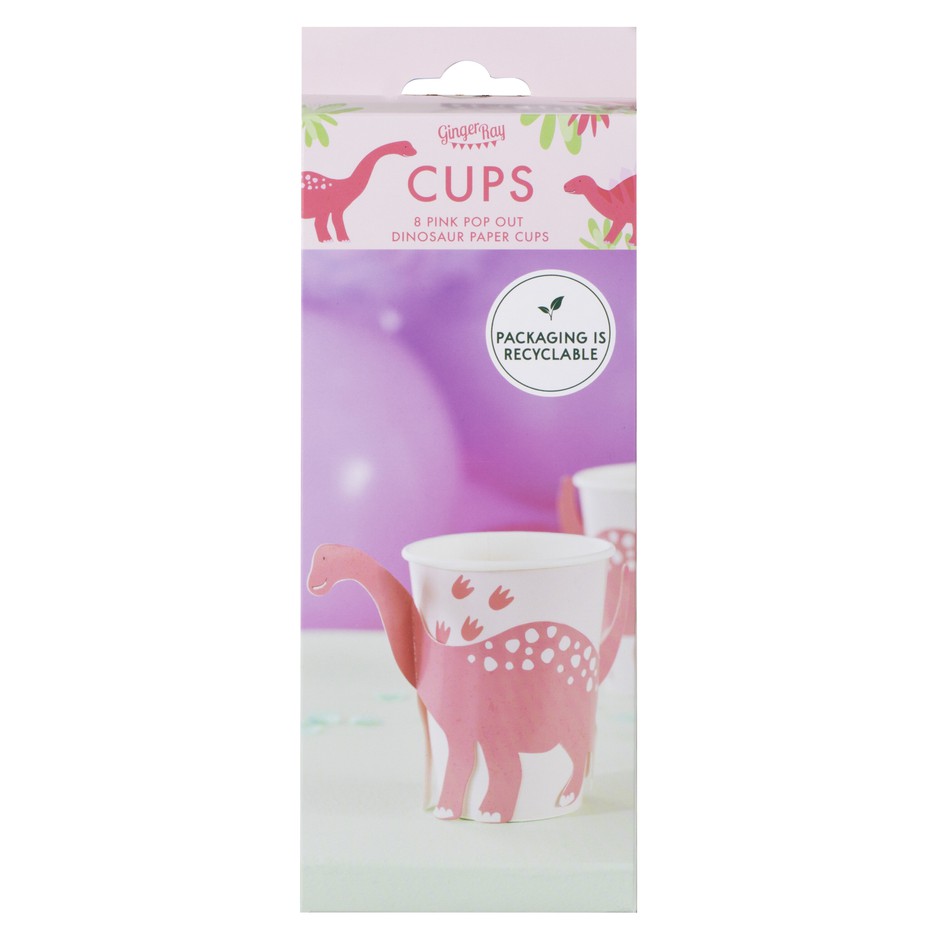Drikkekrus i Papp Dinosaur Rosa, 8 stk 3
