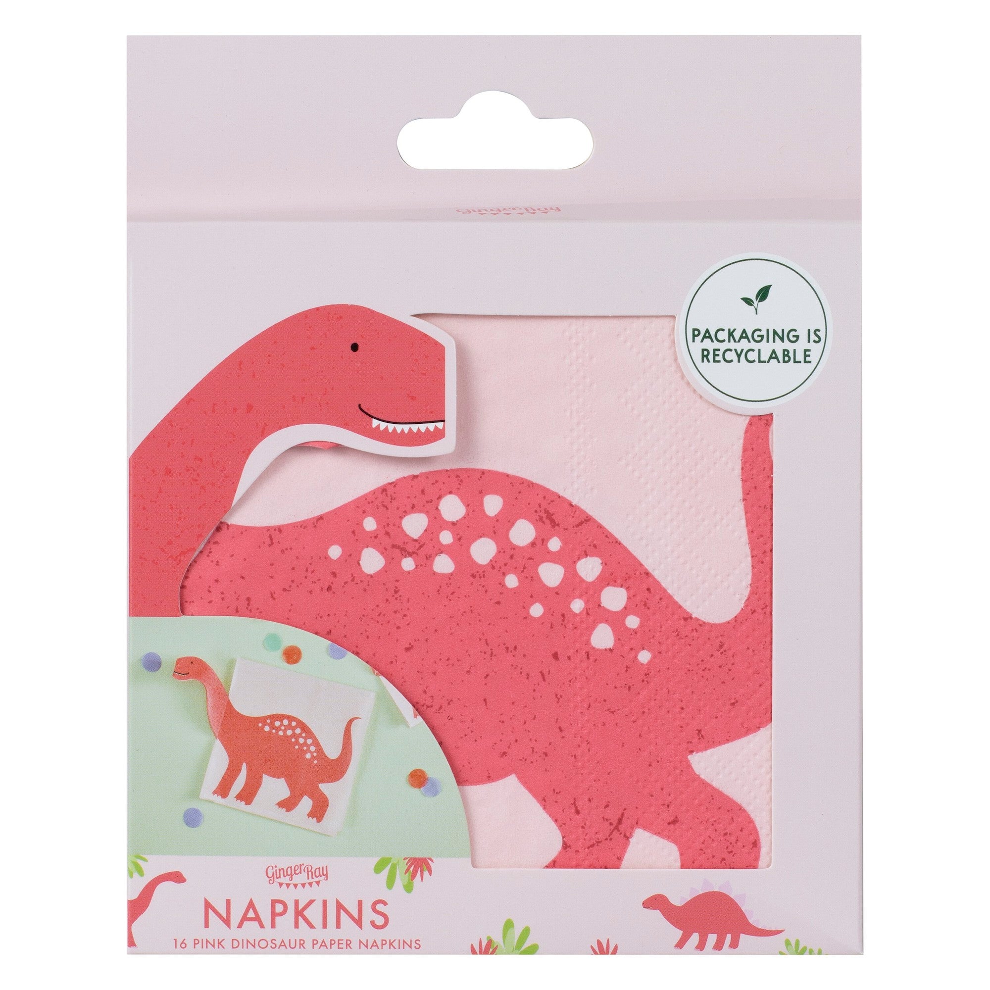 Servietter Dinosaur Rosa, 16,5 cm, 16 stk 4