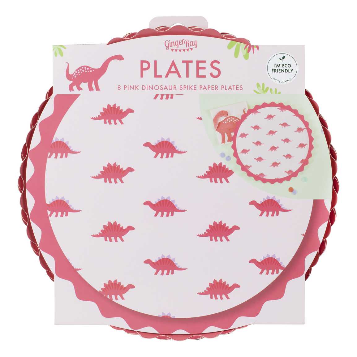 Papptallerken Dinosaur Rosa Rund, 25 cm, 8 stk 3