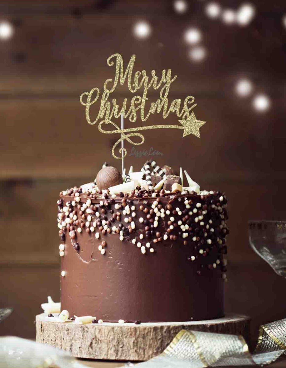 Kaketopper Merry Christmas with Swirl Glitter Gold