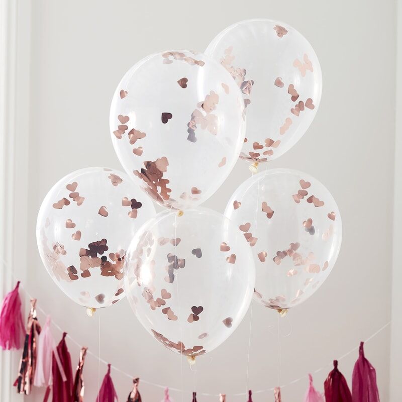 Ballong med Hjerter Rose Gold 30 cm, 5 stk