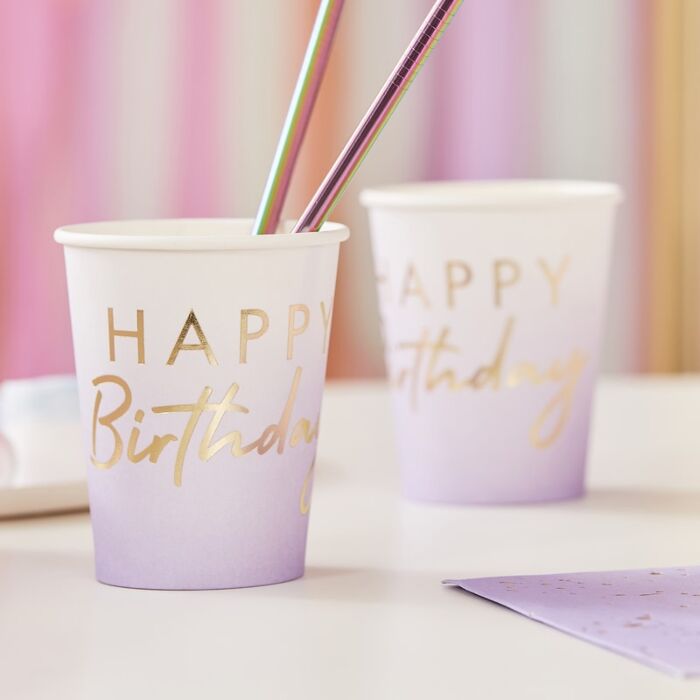 Drikkekrus i Papp, Lilac Happy Birthday 8 stk 2