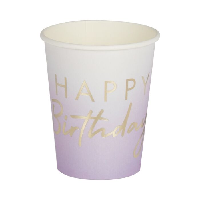 Drikkekrus i Papp, Lilac Happy Birthday 8 stk