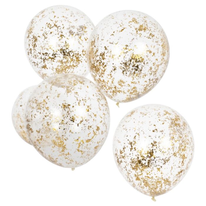 Ballong med Confetti Gold, Str ca 30 cm, 5 stk