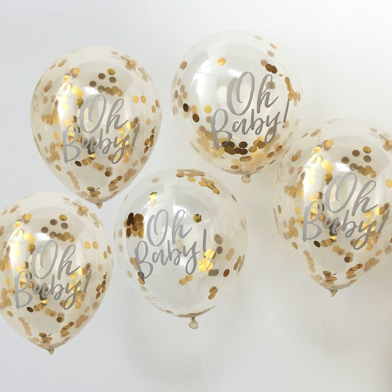 Ballong Oh Baby med Confetti i Gull 30 cm, 5 stk 2