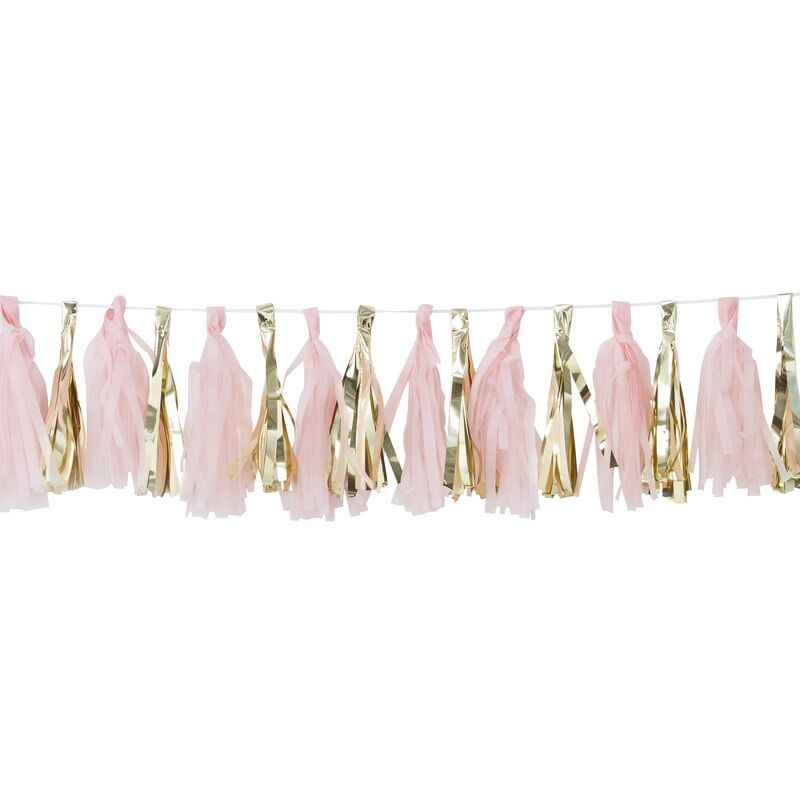 Girlander Tassel Gull og Rosa, 16 stk i lenke, H 2