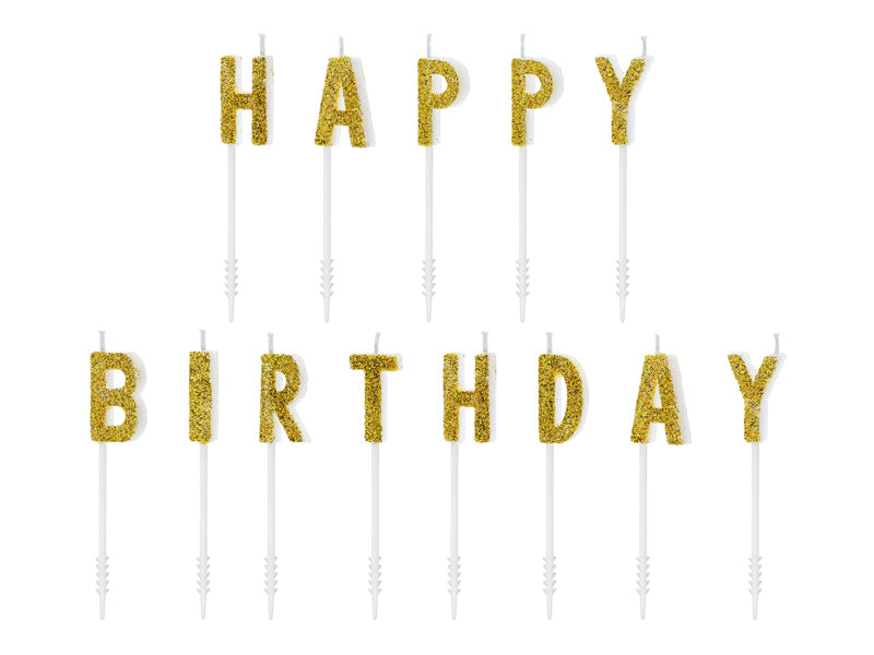 Kakelys Happy Birthday gull 2,5cm, 13del