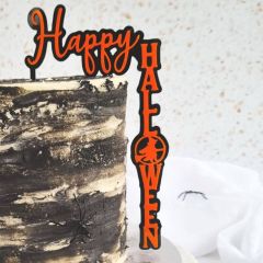 Kaketopper HappyHalloween Orange/Sort acryl, 12cm